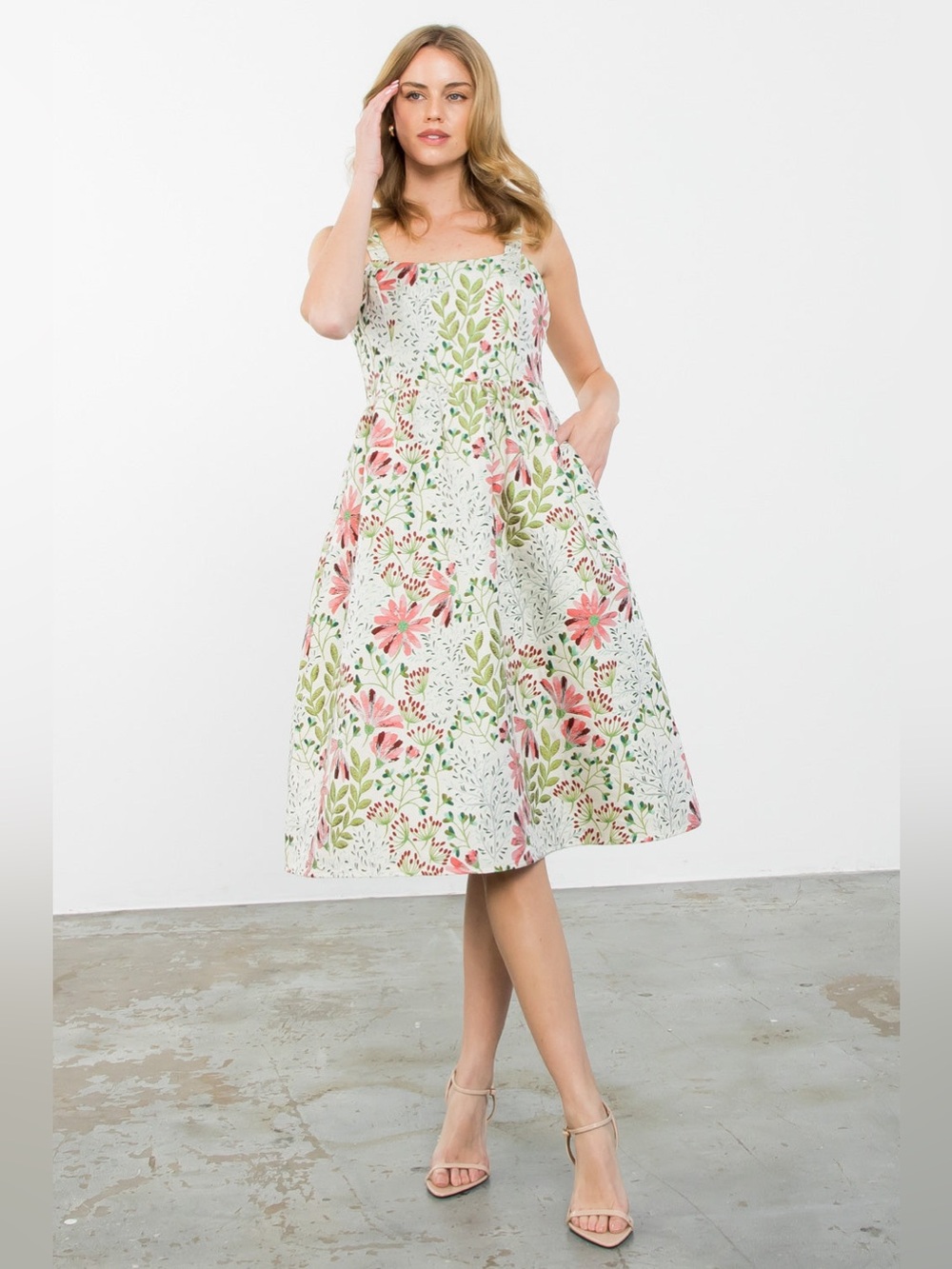 THML Floral Embroidered Textured Dress